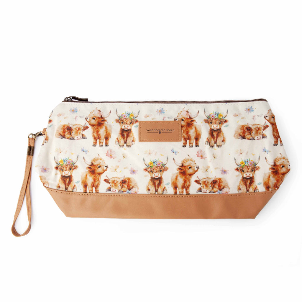 Maisy Highland Cow Trinity Bag – Medium Zippered Knitting Project Bag