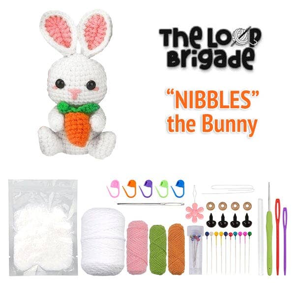 The LOOP Brigade: DIY Mini Crochet Plush Toy Complete Kit For Beginners - Nibbles the Bunny