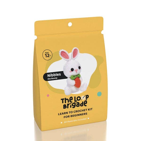 The LOOP Brigade: DIY Mini Crochet Plush Toy Complete Kit For Beginners - Nibbles the Bunny